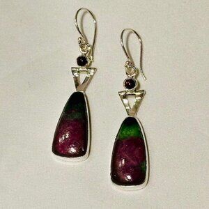 Sterling Silver Ruby Zoisite and Garnet Dangle Drop Earrings